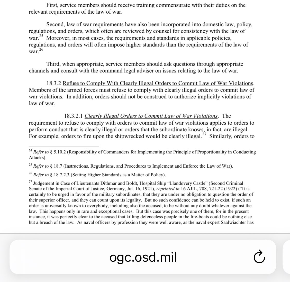 mattyglesias's tweet image. Interesting example of a clearly illegal order in the Pentagon’s official manual on the law of war
