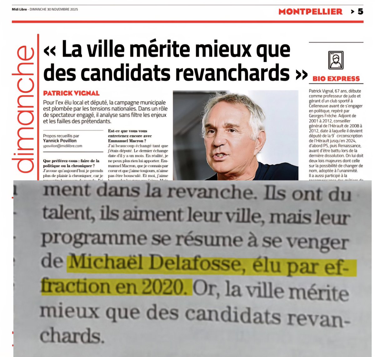 Dans <a href="/MLMontpellier/">Midi Libre Montpellier</a> de ce jour, l'ex élu #PatrickVignal considère que le maire  actuel a été élu "par effraction en 2020."
Mais que voulait-il dire quand on sait que l'effraction est un déli  ?
#Montpellier <a href="/MLMontpellier/">Midi Libre Montpellier</a>