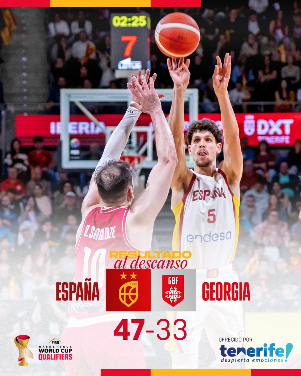 De menos a MÁS ♾

Gran cierre de primera parte de #LaFamilia en Tenerife 🔥

🏆 Clasificación <a href="/FIBAWC/">FIBA Basketball World Cup 🏆</a>
🇪🇸🆚🇬🇪 (Descanso | 47-33)
📌 <a href="/pabellonsmartin/">Pabellón Santiago Martín</a>
📺 <a href="/teledeporte/">Teledeporte</a> 

#SomosEquipo