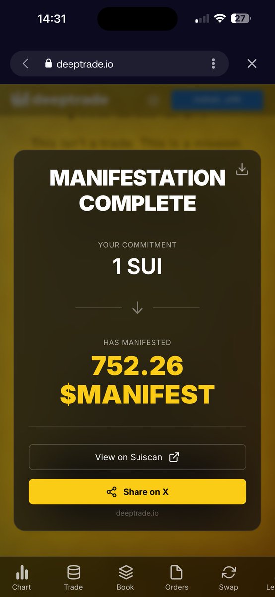 bharathdotsui's tweet image. Day 28 of manifesting ✊

Today’s investment: 1 $SUI

Total invested: 28 $SUI

Total acquired: 17,756 $MANIFEST

Avg price: $0.0029

Current price: $0.002

Track at 👉 manifestdaily.sui

start your journey now towards freedom 👇
buymanifest.com