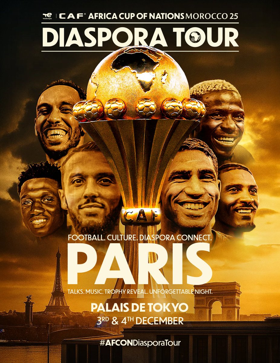 The #AFCONDiasporaTour journey continues in Paris on 3 &amp; 4 December. 🗓️

Experience more culture, music, and unforgettable diaspora vibes right in the heart of the city. ✨