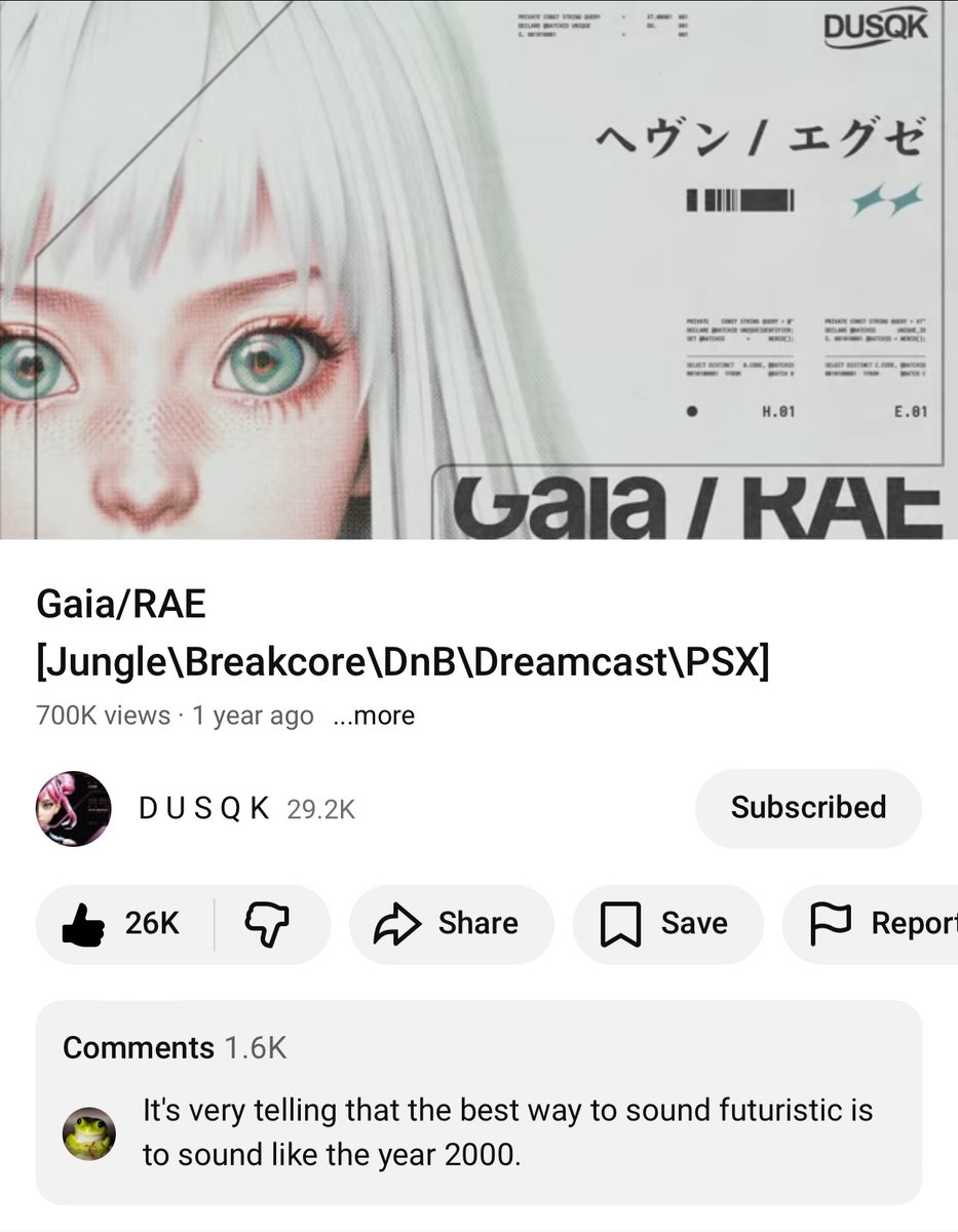 mikusingularity's tweet image. “It’s very telling that the best way to sound futuristic is to sound like the year 2000.”

youtube.com/watch?v=yU_EpB…

Playlist of futuristic Y2K (or Frutiger Aero) music:
youtube.com/playlist?list=…