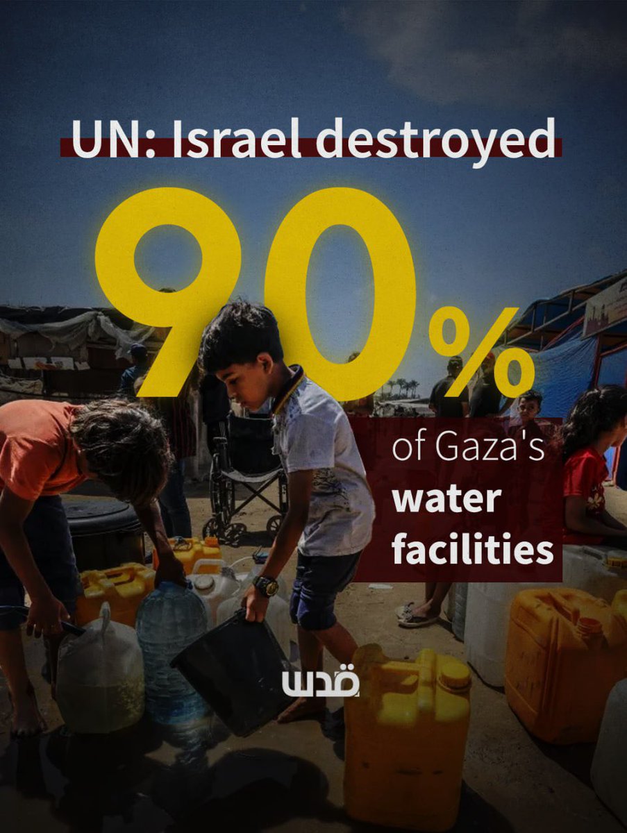 The UN reported that the Israeli army destroyed 90% of Gaza's water stations during the two-year relentless war in Gaza, using thereby deprivation as a weapon amid restrictions on fuel needed to operate wells and desalination plants. 

As drinking water becomes increasingly