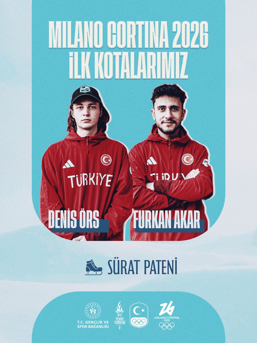 ⛸️Milano Cortina 2026 Kış Olimpiyat Oyunları için milli sporcularımız Furkan Akar ve Denis Örs, sürat pateninde kota elde etmeyi başardı. 💪

Sporcularımızı tebrik ediyoruz. 👏