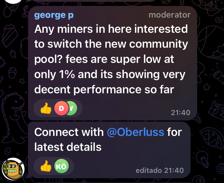 A community member just launched a new Kadena mining pool with only 1% fees.
It’s still in beta and needs community support to move forward.

If you’re a miner and want to help decentralize Kadena’s hashrate, reach out and collaborate.
Strong PoW starts with us. 

$KDA <a href="/KdaCed/">KDA Community Edition</a>
