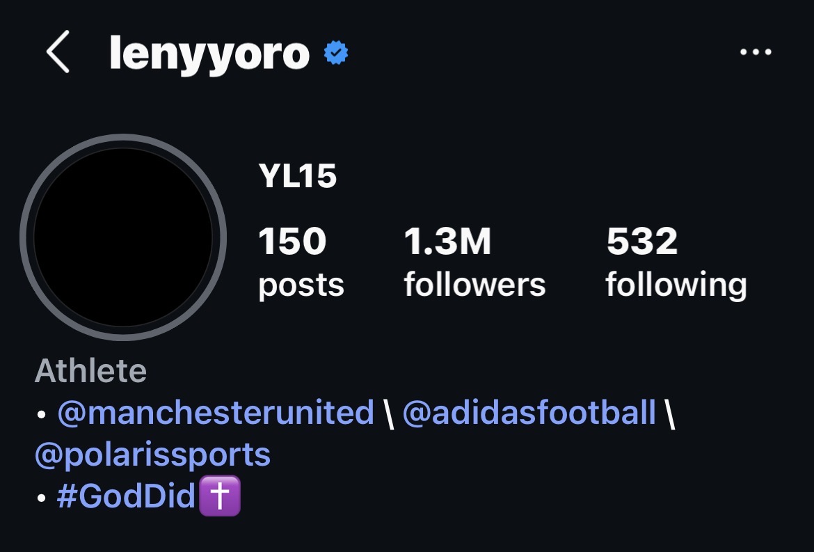 SimplyUtd's tweet image. 🚨 📲  LenyYoro has removed his instagram profile picture.