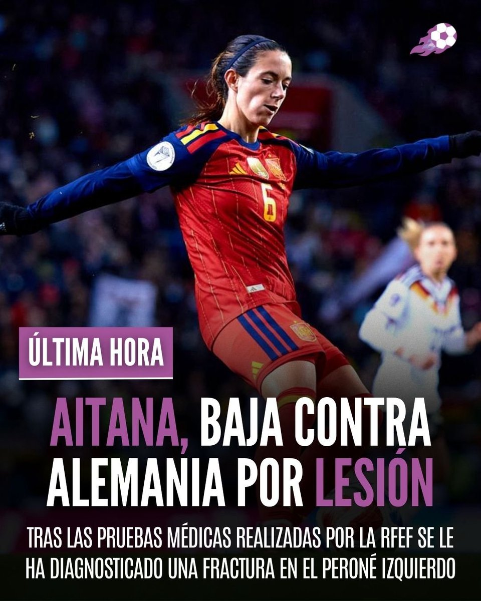 🚨 Aitana Bonmatí se perderá la vuelta de la final de Nations League

❌ La futbolista española ha sufrido una fractura en el peroné izquierdo tras un golpe fortuito en el entrenamiento

💪 ¡Mucho ánimo, <a href="/AitanaBonmati/">Aitana Bonmatí Conca</a>!