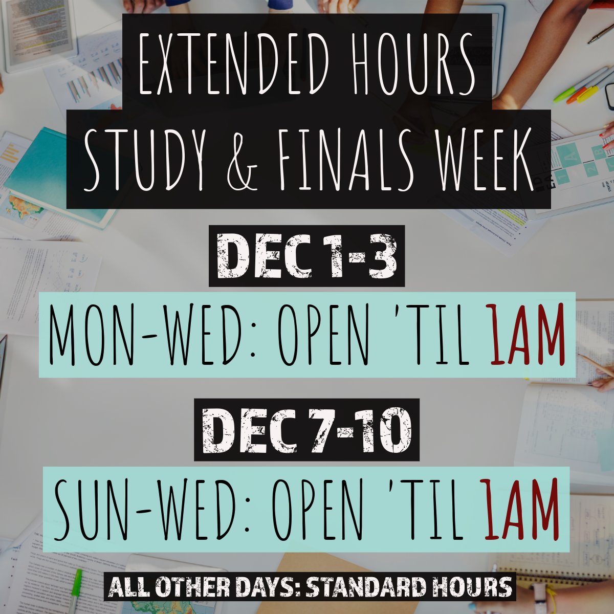 ConnLibrary's tweet image. Burn the midnight oil with us!

Late-night study grind? We&apos;re open ‘til 1AM Dec 1-3 &amp;amp; Dec 7-10! 💡 Fuel your finals prep in a quiet, focused space. Let’s finish this strong together!

#FinalsWeek #StudySmart #LibraryHours