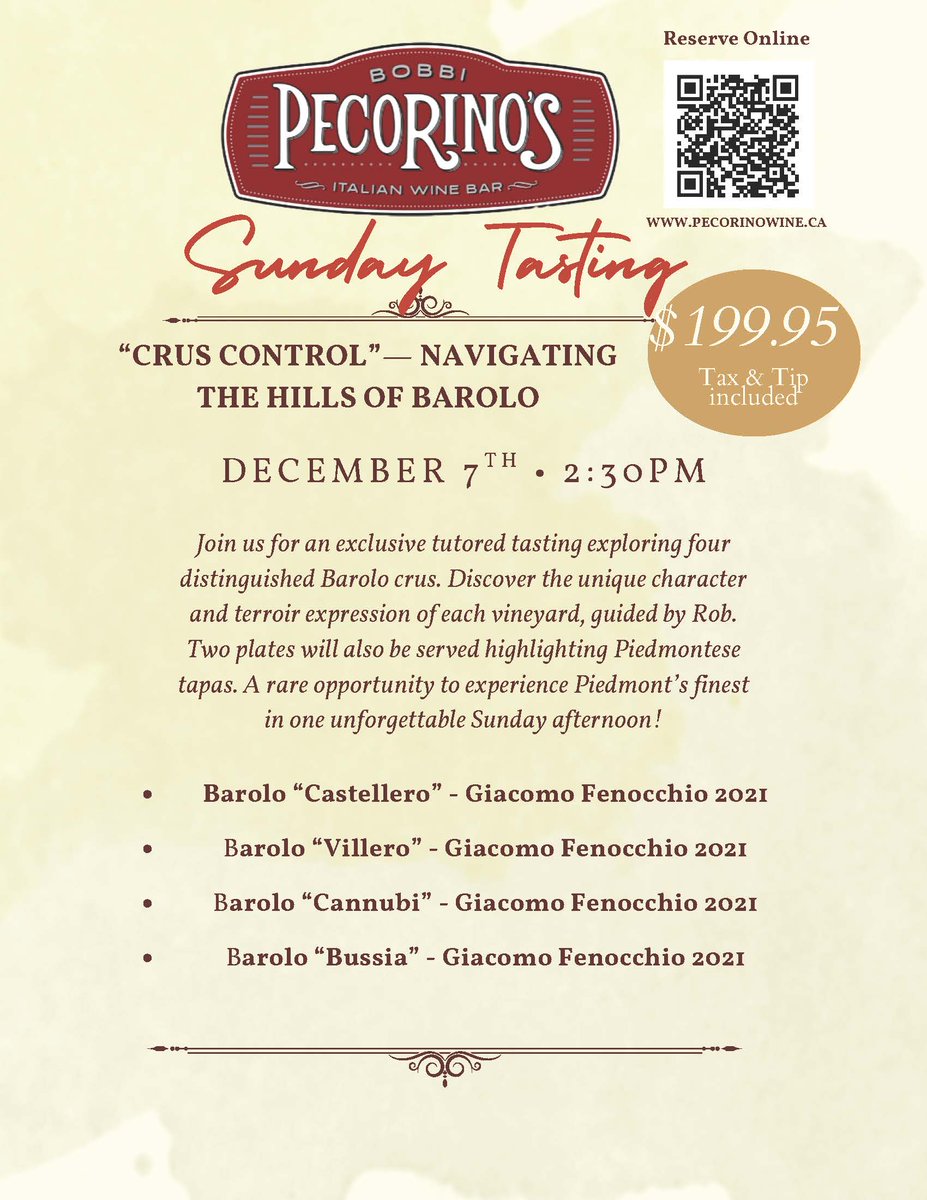 For the winos that follow us, a great event at our partner, Bobbi Pecorino's on Sunday December 7th. A guided tour featuring the 'King of Wines' - Barolo, from an amazing producer. Book Event at loom.ly/TYqTqV0