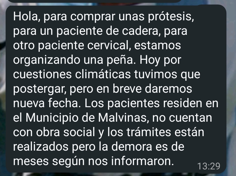 Lamentablemente necesitamos ayuda para comprar unas prótesis para pacientes de Malvinas