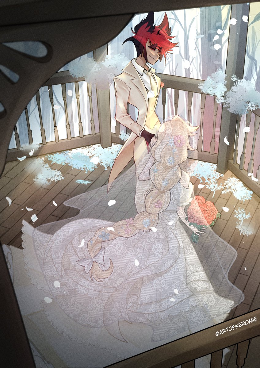 The grand wedding 🔔🎊 
Finally reached to my latest art 
 #charlastor #radiobelle #hazbinhotelfanart #hazbinhotel