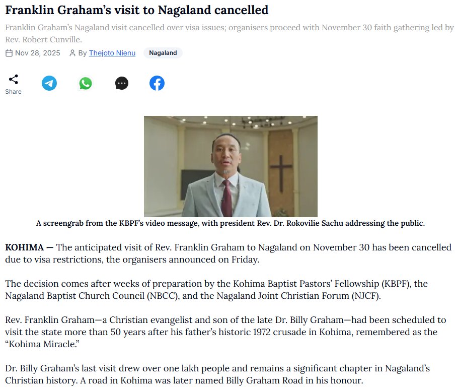 mattforney's tweet image. While India floods America with its own people, they refuse entry to Americans. Franklin Graham, son of Billy Graham, was refused entry to India. He was planning to address a church in northeastern India.

This is an outrage and the Trump administration should sanction India.