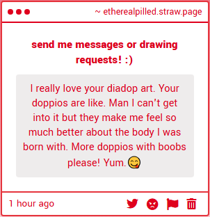 awwww, its really nice to hear this thank you anon!! its really great to hear that my art makes you feel good about ur body, expect more in the future!!!💜💜💜
