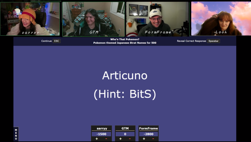 GGs to <a href="/GTM5471/">G.T.M.</a> <a href="/sarrylite/">sarry 🧸</a> and <a href="/form_frame/">FormFrame</a> for completing the first ever SM64 Jeopardy! GTM won with... 0 points! LOL

Video will go up in the next few days 🤭