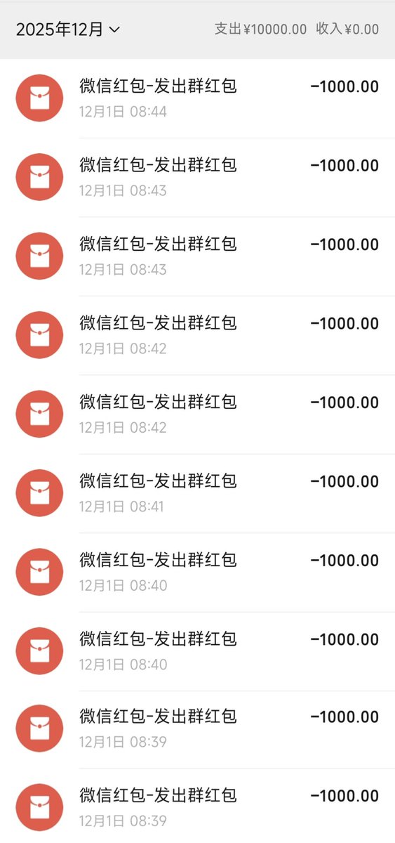 Es diciembre, el último mes del año 2025.
Envié 10 sobres rojos grandes al grupo comunitario esta mañana.
Debe haber m