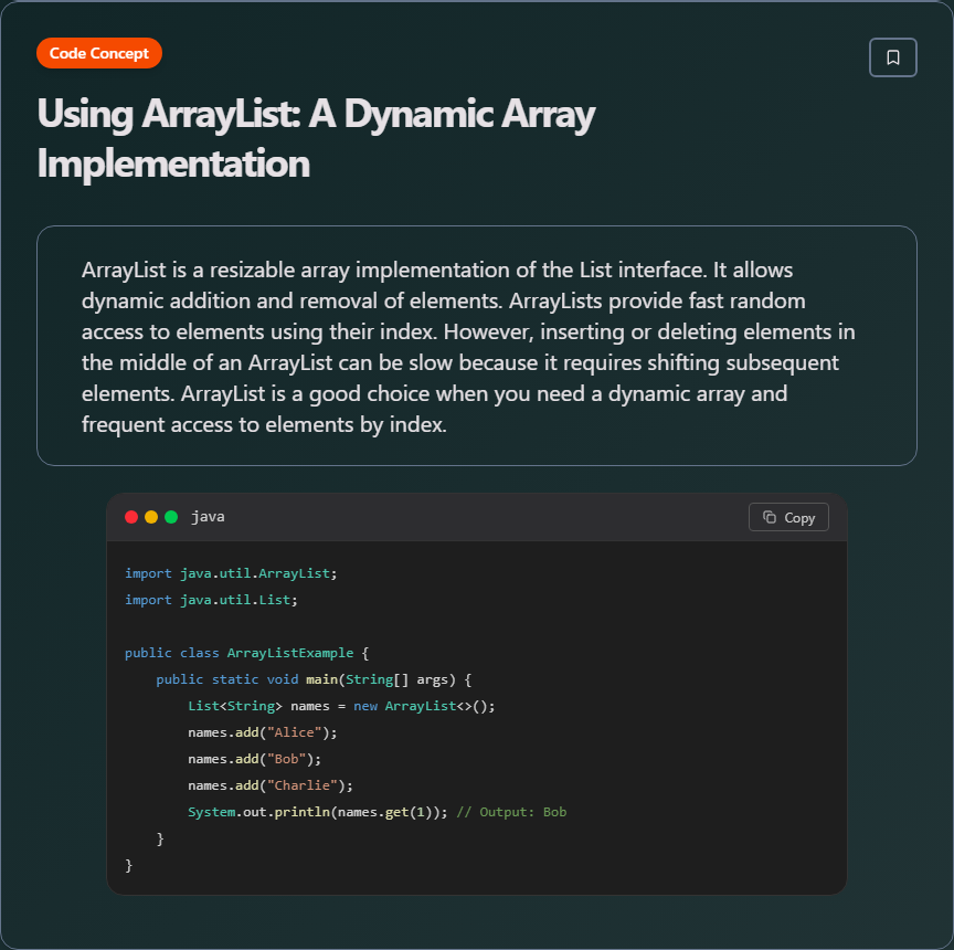 techielearns's tweet image. ✨ Using ArrayList: A Dynamic Array Implementation (Java)

#Java #JavaDev #OOP #Backend #100DaysOfCode #DevLife