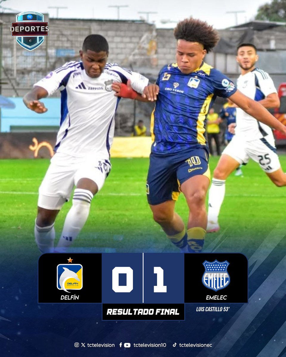 tctelevision's tweet image. ¡EL 'BOMBILLO' CORTÓ LA MALA RACHA! 💥

#Emelec 🔵⚡ le ganó a #Delfín 🐬 por la mínima diferencia en la Fecha 7 del segundo hexagonal de #LigaEcuabet ⚽🏆.

Los azules (10°) sumaron 52 puntos; el elenco cetáceo (12°) se queda con 35 unidades.