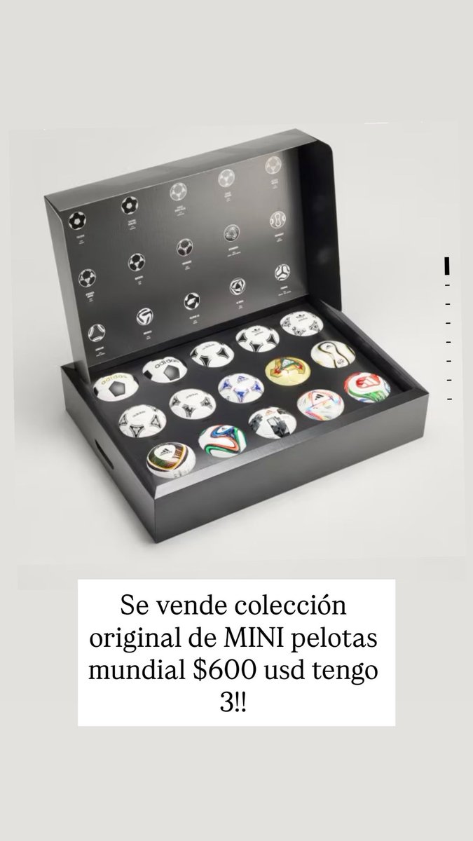 ValeFunes2's tweet photo. En venta!! Colección mini pelotas mundial. $600 usd. Tengo 3! https://t.co/DDjJl3vt2v