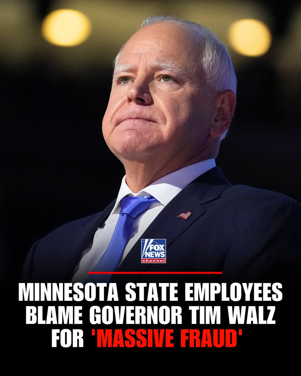 FoxNews's tweet image. &apos;100% RESPONSIBLE&apos;: Hundreds of Minnesota DHS employees are accusing Gov. Tim Walz of ignoring warnings about “massive fraud” and retaliating against whistleblowers, as federal prosecutors unravel an alleged COVID-era scheme involving more than $250 million in stolen funds — many…