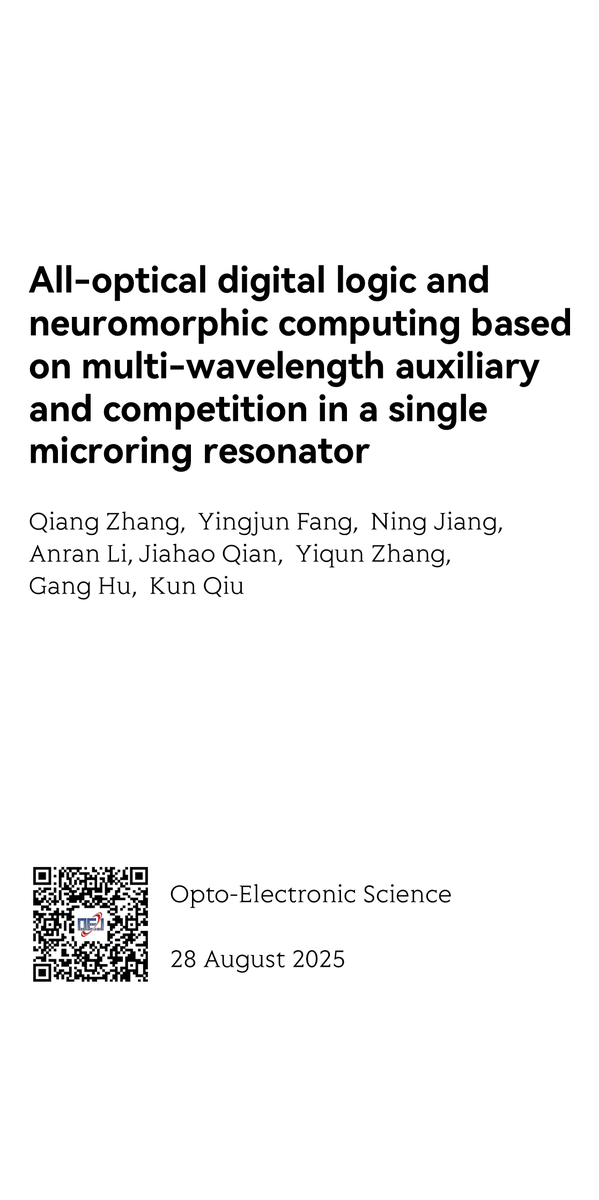 pubcard_net's tweet image. &quot;All-optical digital logic and neuromorphic computing based on multi-wavelength auxiliary and competition in a single microring resonator&quot;, a review article in Opto-Electronic Science @OptoElectronAdv Full-length paper available at oejournal.org/oes/article/do…