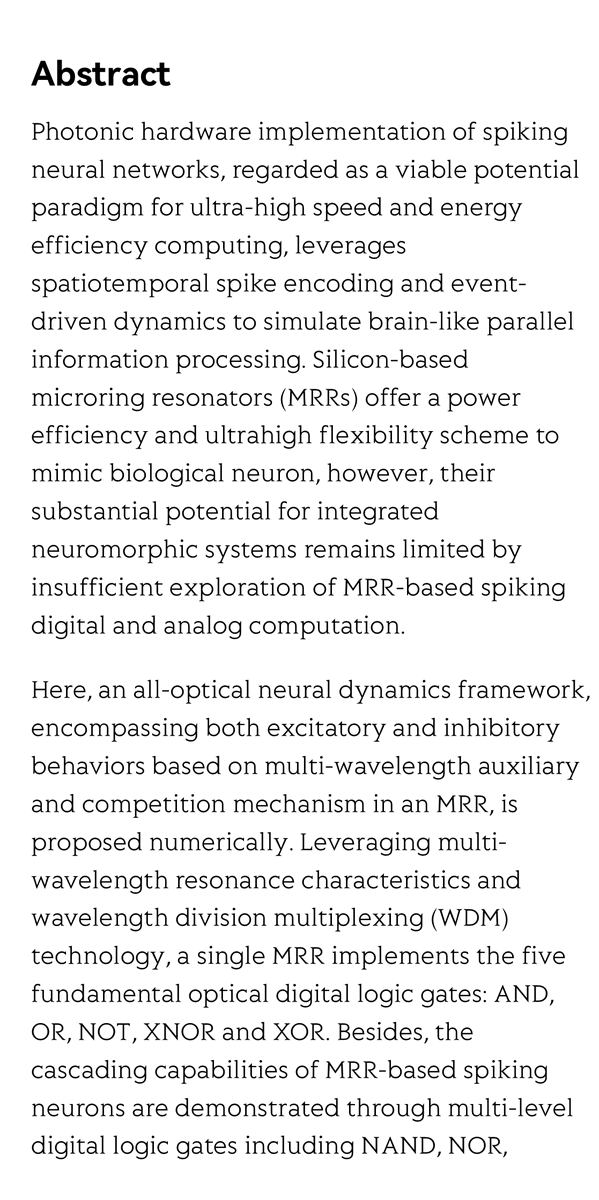 pubcard_net's tweet image. &quot;All-optical digital logic and neuromorphic computing based on multi-wavelength auxiliary and competition in a single microring resonator&quot;, a review article in Opto-Electronic Science @OptoElectronAdv Full-length paper available at oejournal.org/oes/article/do…