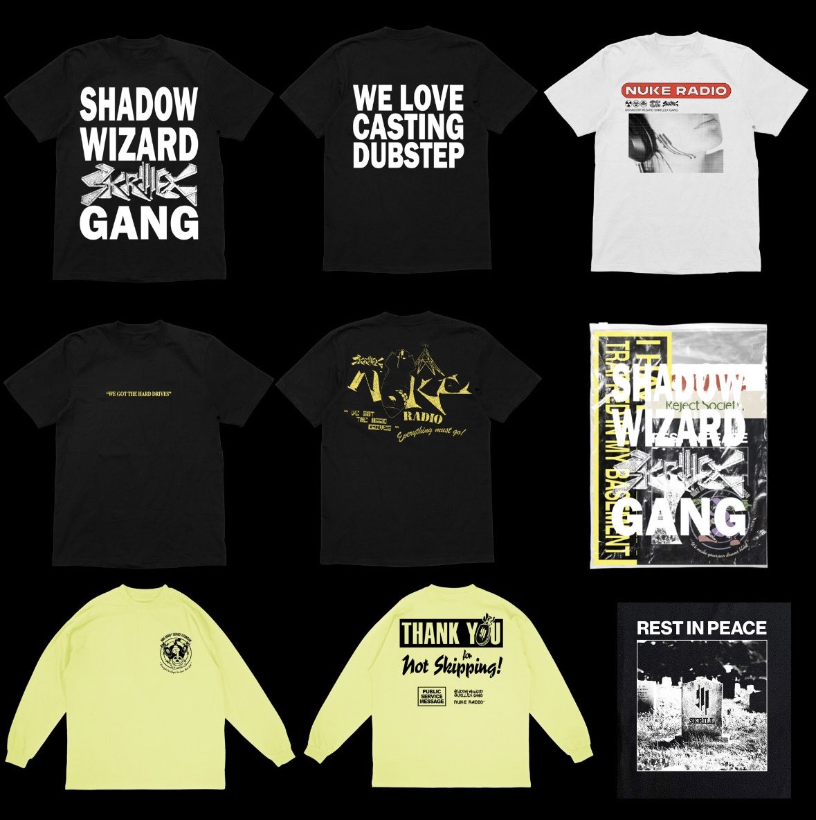nukepapi's tweet image. Shadow Wizard Skrillex Gang merch only available for a few more days then it’s gone forever! 👕🔥
👉 skrillex.com (go to merch &amp;amp; scroll down for SWSG section)