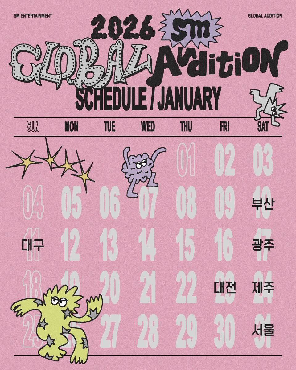 SMTOWNGLOBAL's tweet image. 2026 SM GLOBAL AUDITION

✅지원자격: 2007 ~ 2015년생 누구나

✅지원분야: 보컬/랩/댄스/연기

✅홈페이지 사전접수
- 한국: 2025/12/1 ~ 지역별 오디션 3일 전 마감
- 태국: 2025/12/1 ~ 2026/2/8
- 일본: 2025/12/1 ~ 지역별 오디션 3일 전 마감
- 미국, 호주: 2026/3/23 ~ 지역별 오디션 3일 전