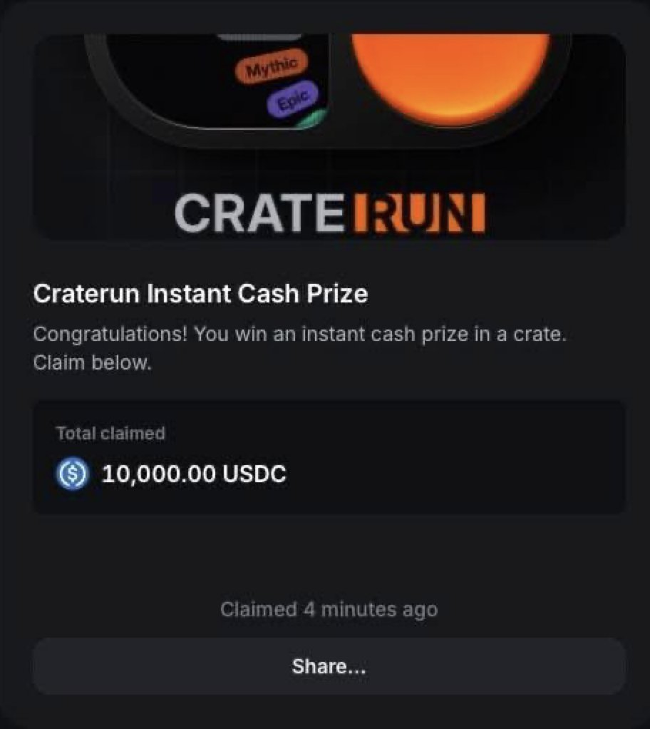 Happy <a href="/infinex/">Infinex</a> CrateRun for those who celebrate!

A user in the Infinex Patron TG just won 10,000 $USDC 🤯🤯🤯