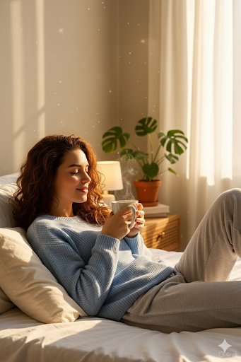𝐆𝐨𝐨𝐝 𝐌𝐨𝐫𝐧𝐢𝐧𝐠 𝕏 𝐌𝐚𝐭𝐞'𝐬 
Coffee and the perfect morning light. ☕️ 
Starting the day with a moment of quiet reflection.

Prompt⤵️

​A stunningly detailed close-up portrait of a woman with long rich auburn hair and striking features wearing a white strapless top and