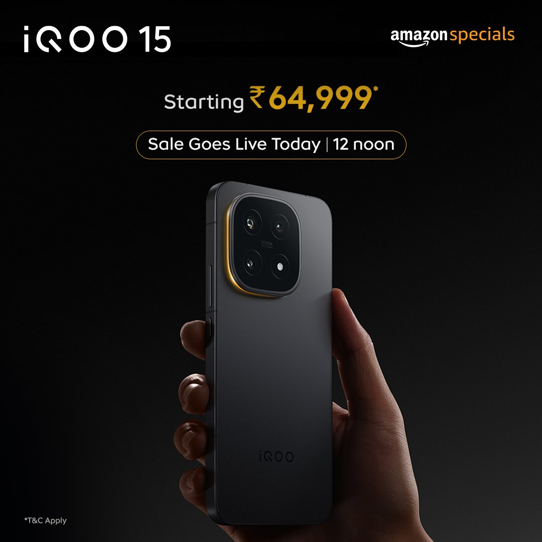 IqooInd's tweet image. Today&apos;s the day. The wait is almost over.

The iQOO 15 goes live today at 12 noon.🚀
Get ready, this drop is all set to take over your day.
Stay tuned, stay sharp.

Available at amazon.in &amp;amp; mshop.iQOO.com

Link in bio!

#iQOO15 #BeTheGOAT