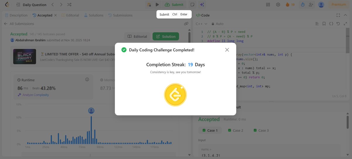 Abdo_Elkamed's tweet image. 🗓️ Day : 17/100 
✅ Solved : • Daily Challenge
 عندي امتحان فدا اللي قدرت عليه
#Leetcode
#100DaysOfCode
