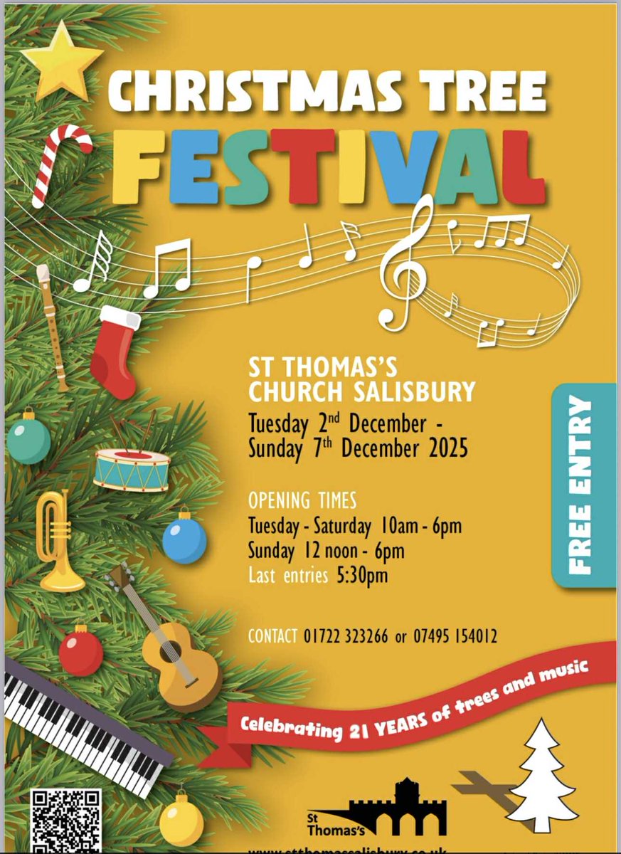 Tomorrow, Tuesday 2nd December, Cllr John Wells, Mayor Of Salisbury, will open the Christmas Tree Festival at St Thomas's Church, Salisbury.
Benefitting charities for 2025: Clouds House and Julia's House Children's Hospice
stthomassalisbury.co.uk/welcome-to-st-…
#salisbury #ChristmasTreeFestival
