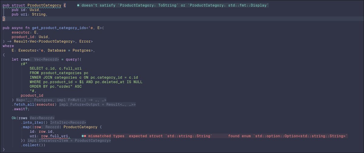 emil_priver's tweet image. Something to love rust and sqlx for. This DX is so great