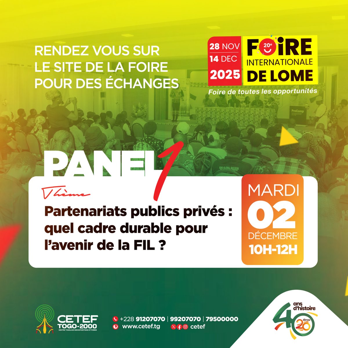 CETEFTOGO2000's tweet photo. À 10h, ça parlera d’innovation et de digitalisation ! 💡🌐
Rejoignez-nous pour le deuxième panel de la FIL et venez échanger sur les solutions qui transforment nos entreprises.
#FIL2025 #FoireTogo2000 #Panel2 #Innovation #Digitalisation #MiabéFoire https://t.co/audXe9AVfp