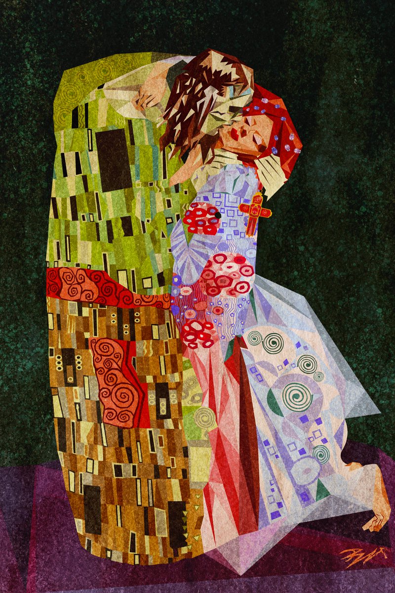 TheHorizoneer's tweet image. The Undying Kiss — inspired by Gustav Klimt’s “The Kiss” and Guillermo del Toro’s Frankenstein.

@RealGDT #Frankenstein