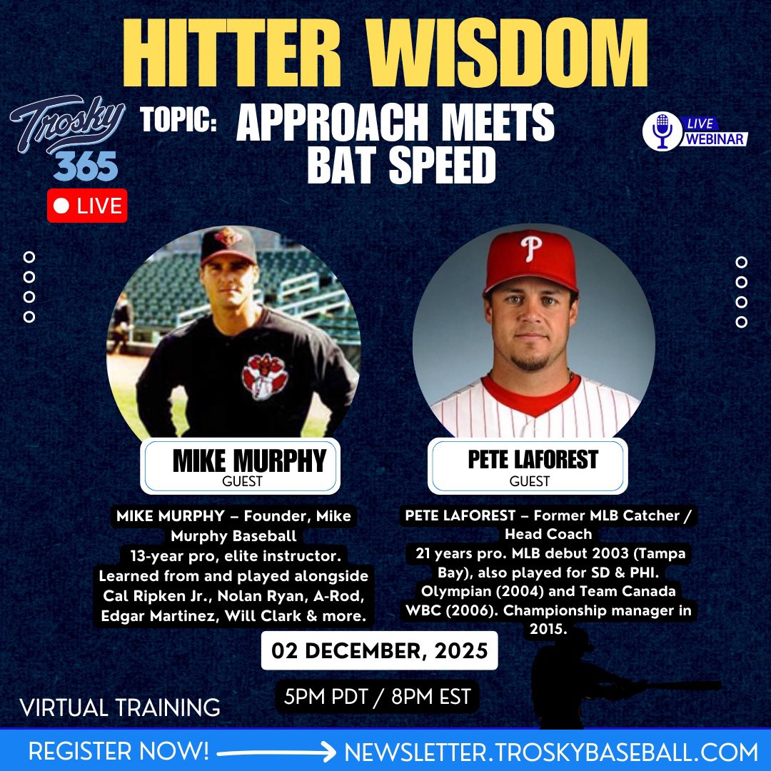 Tuesday Night LIVE Online Training – “365 Live”
This session is going to be electric. Two happy warriors with over half a century of combined professional hitting and teaching experience. Serious insight. Serious juice. Let’s go! ⚾️🔥

Topic: Approach Meets Bat Speed
Guests: Mike