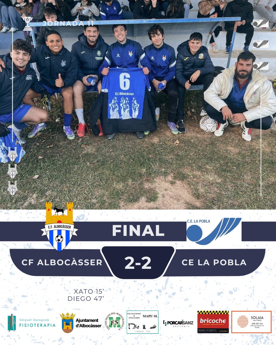 Final del partit:

CF Albocàsser 2- 2 CE La Pobla

⚽Xato 
⚽Diego