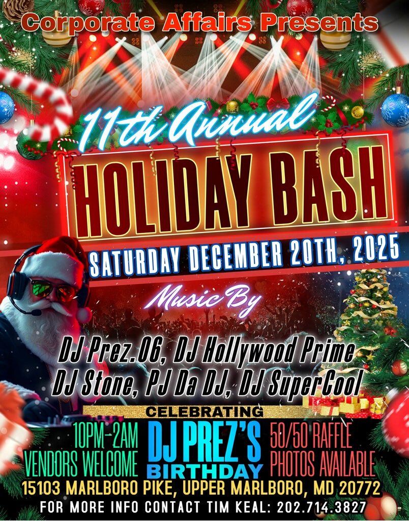 Corp_Affairs's tweet photo. Corporate Affair’s 11th Annual Holiday Bash, Saturday December 20th @ The Moose Lodge! 5 Djs, Cash Bar, 50/50 Raffle &amp; More. All vendors are welcome. https://t.co/3KjqDtWM9K