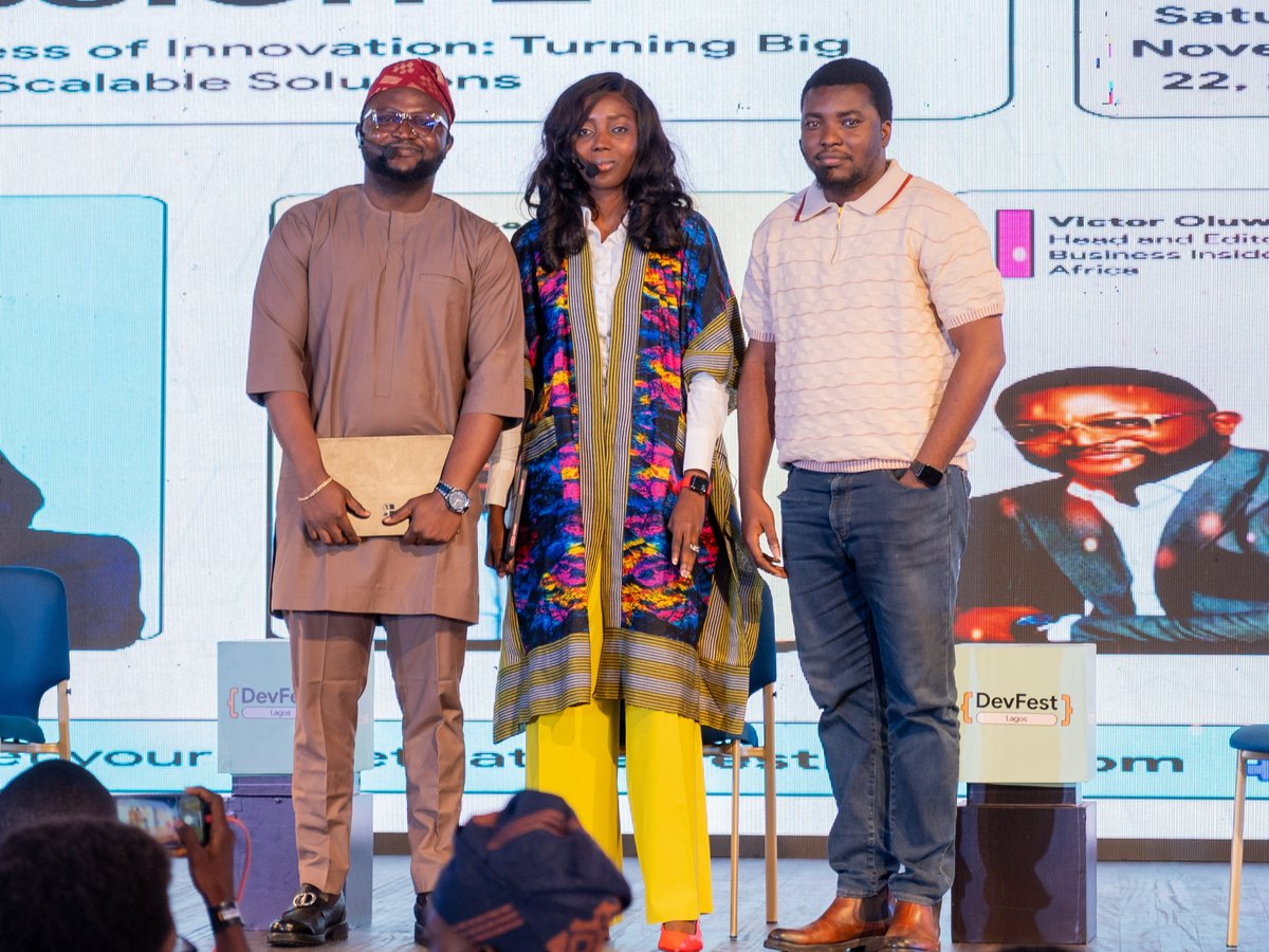 MercyAkamo's tweet photo. I loved speaking at DevFest Lagos, hosted by Google Developer Group Lagos @gdglagos, where I joined a panel on “The Business of Innovation: Turning Big Ideas into Scalable Solutions. Here are 3 key insights I shared during the session in the short thread below. #DevFestLagos https://t.co/2oSI8abLGc