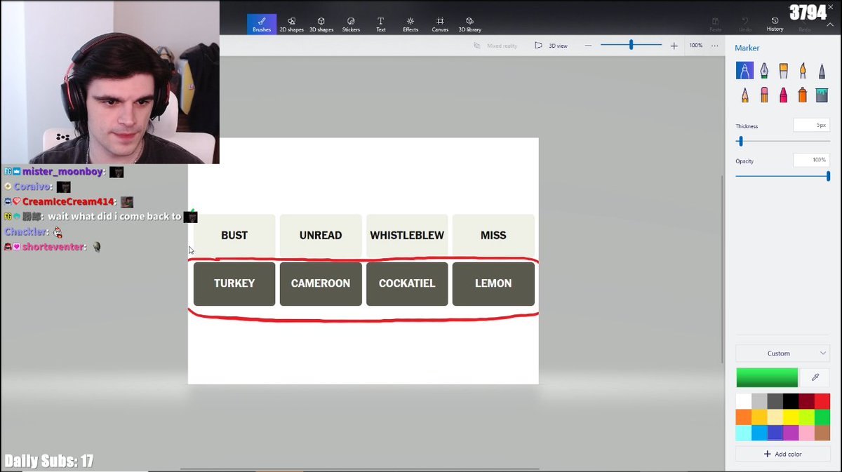 foolishupdated's tweet image. [💧] We&apos;ve gotten to paint as he&apos;s on his last guess and has no clue what the answer is...