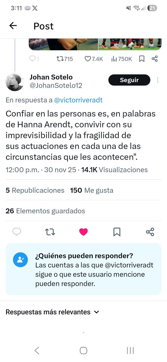 arturofgcano's tweet photo. @JohanSotelo12 Hola, me gustó mucho una frase que utilizaste en otro post.  ¿Me ayudarías a decirme, de qué libro de Hanna Arendt viene? Me gustaría leerlo. Muchas gracias https://t.co/6XcSePLq7w