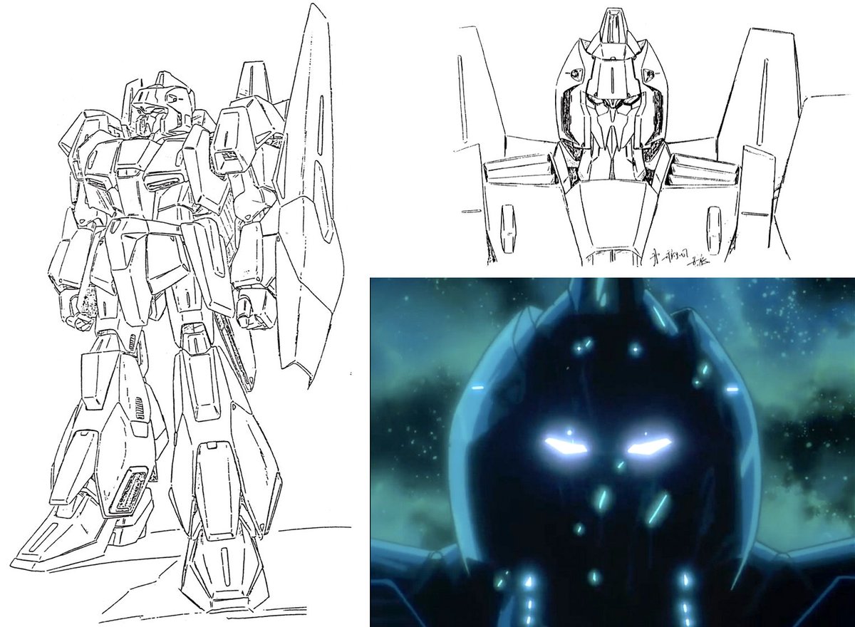 藤田氏によるＺの初期案を。
顔は例のOPに映っていたヤツがこの稿の顔なのですが、顔だけの正面稿を見るとＯＰに出てくる顔は何だか捉え方が違うような。
OPのはとさかが画面に入り切ってないのと顔の幅が広く側面に丸みがあるのでチューリップみたいになっちゃってたんですね😅
#Ｚガンダム