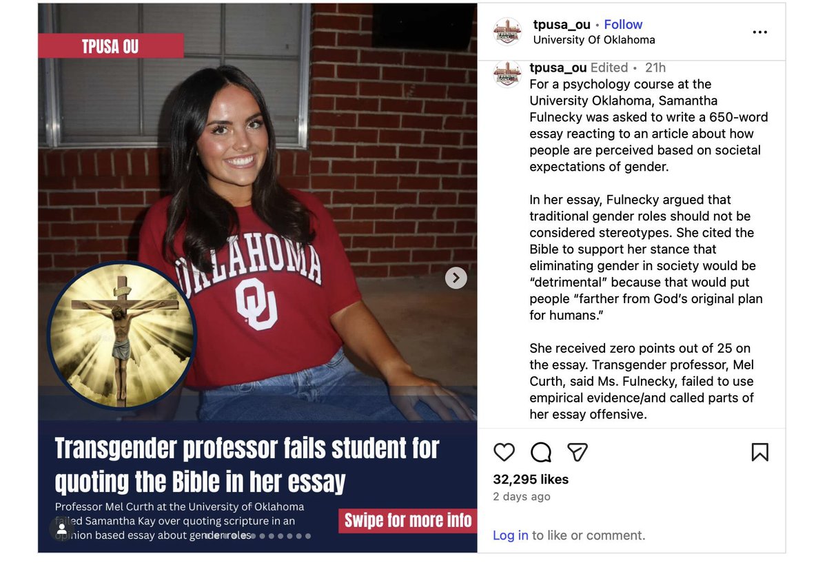 MaileOnX's tweet image. How did this girl even GET into Oklahoma? 

Her paper was absolutely embarrassing. She failed to follow directions, didn’t meet the word count and didn’t cite a single source. 

At a minimum, she should have cited the Bible, the edition, page and verse she was referencing. 

So…