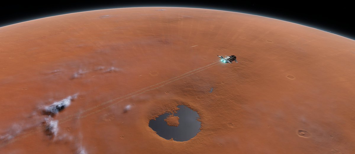 Captains Log MFS Day 3,255 - We enter orbit to examine an ancient impact site on this HMC world which has since retained water and become a large body of water which we believe may contain microbes. 
#Elitedangerous <a href="/EliteDangerous/">Elite Dangerous</a> <a href="/AnthorNet/">AnthorNet (EDSM/SCIM)</a> <a href="/DavidBraben/">David Braben</a> <a href="/DeepSNetwork/">Deep Space Network</a>
