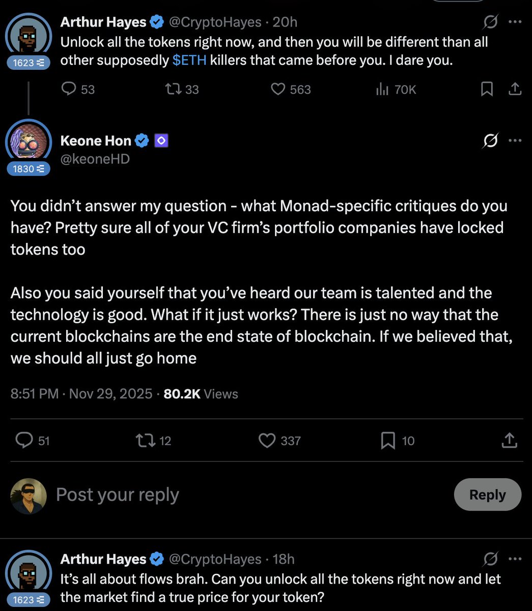 the keone × arthur exchange is exactly why prediction markets are inevitable

founders argue narratives and tech while traders argue flows

but what matters is what the market cares about and how they value it

If you want to solve the “unlock drama” every L1 goes through,