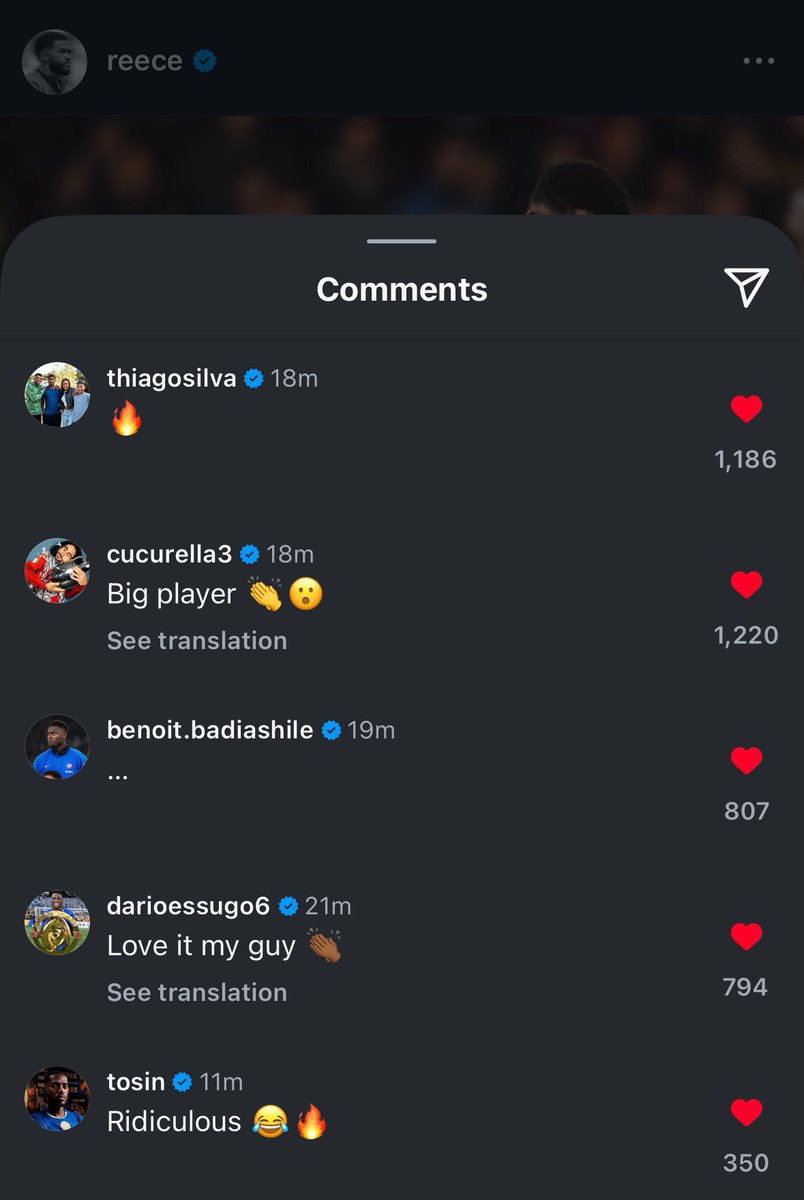_kobbyphocus's tweet image. Reece James on IG: 

Thiago Silva at the comment section 💙😃