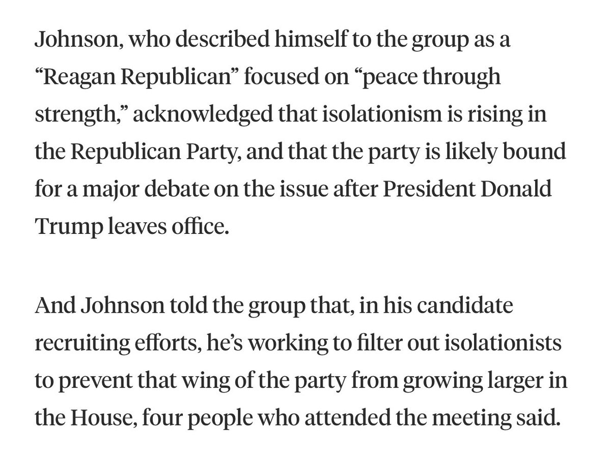 a_newsman's tweet image. Mike Johnson has said he’s “filtering out isolationists” in his recruitment efforts for congress