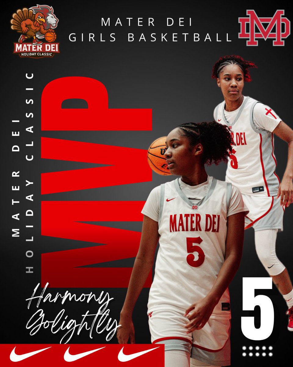 MaterDeiGBB's tweet image. 2025 Mater Dei Holiday Classic Champions!!

Mater Dei: 73
Oak Park: 61

Stat Leaders:
Harmony Golightly 28pts 7rebs 4asst
Stella Hoss 14pts 3rebs
Noelle Mulvanny 10pts 10rebs 6asst
Legend Tyler 10pts 7rebs 5asst

Tournament MVP: Harmony Golightly
All-Tournament: Noelle Mulvanny…