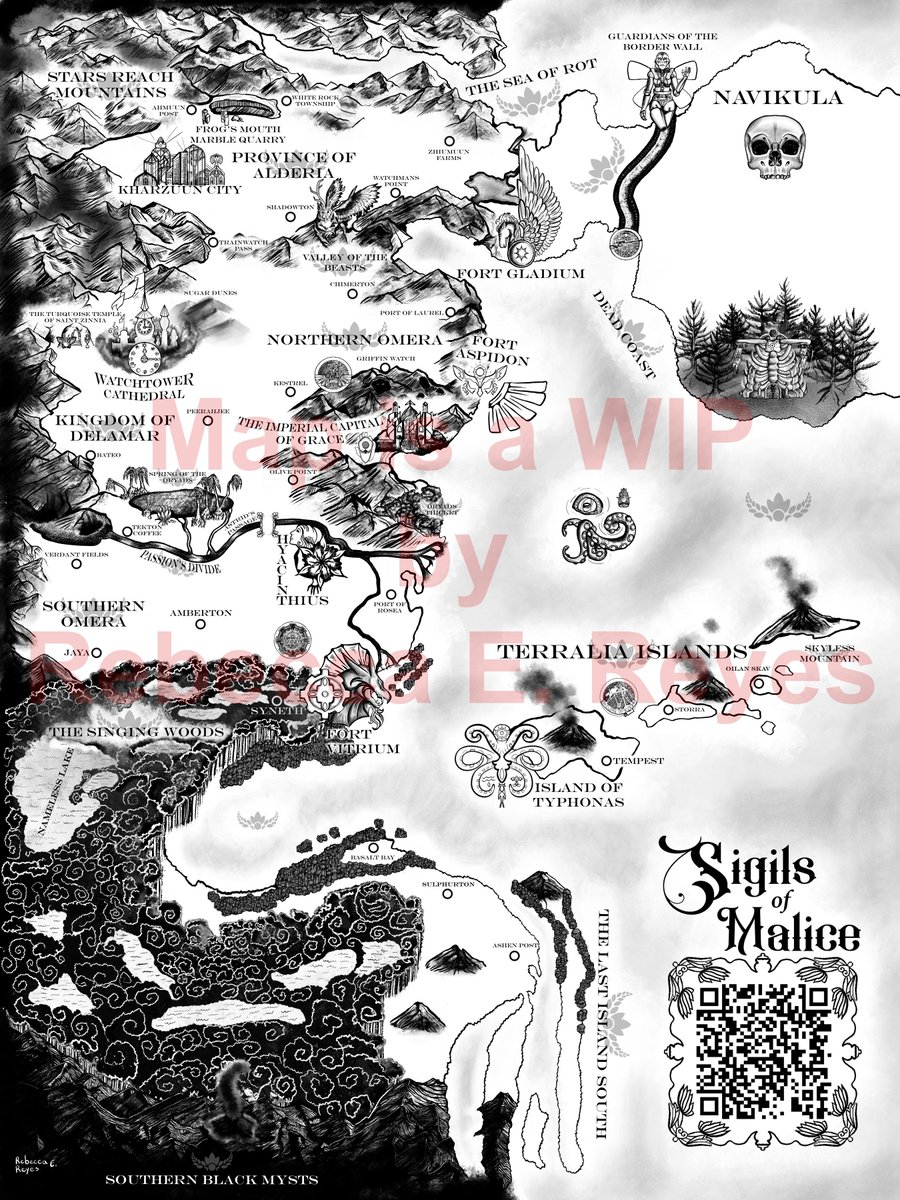 RebeccaEvita's tweet image. The map, so far.

The QR code is on another layer and won&apos;t go in the printed version of the map. Just digital versions. It&apos;d look tacky on paper.

#FantasyMap #WIPArt #Map #DigitalArt #SFF #scienceFantasy #Books