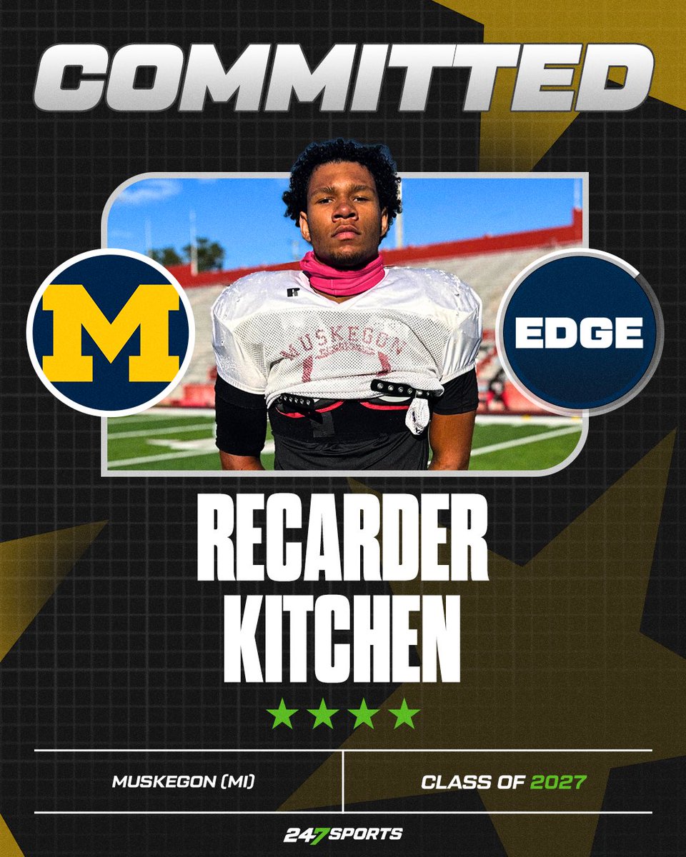 Michigan gets a commitment from Muskegon (Mich.) EDGE Recarder Kitchen who says he has strong relationships there.

He also says the staff sees him playing both standing up and hand-down.

247sports.com/college/michig…